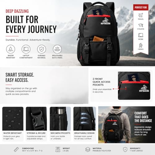 Image of Large 40 L Laptop Backpack Unisex Bag For School|College & Office, Water-Repellent, USB Charging Port, Spacious Compartment, 2 Side Bottle Pockets And Rain Cover(Black)