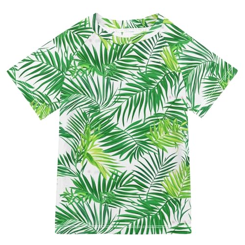Green Palm Leaf Girls Bathing Suit Sun Protection Rash Guard Swimsuit Swimwears Football Shirt for Youth Boys 11-12Y