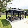 PURPLE LEAF 12' X 18' Patio Hardtop Gazebo Outdoor Pavilion Gazebo with Galvanized Steel Double Roof for Patio Lawn Garden Aluminum with Curtains Grey