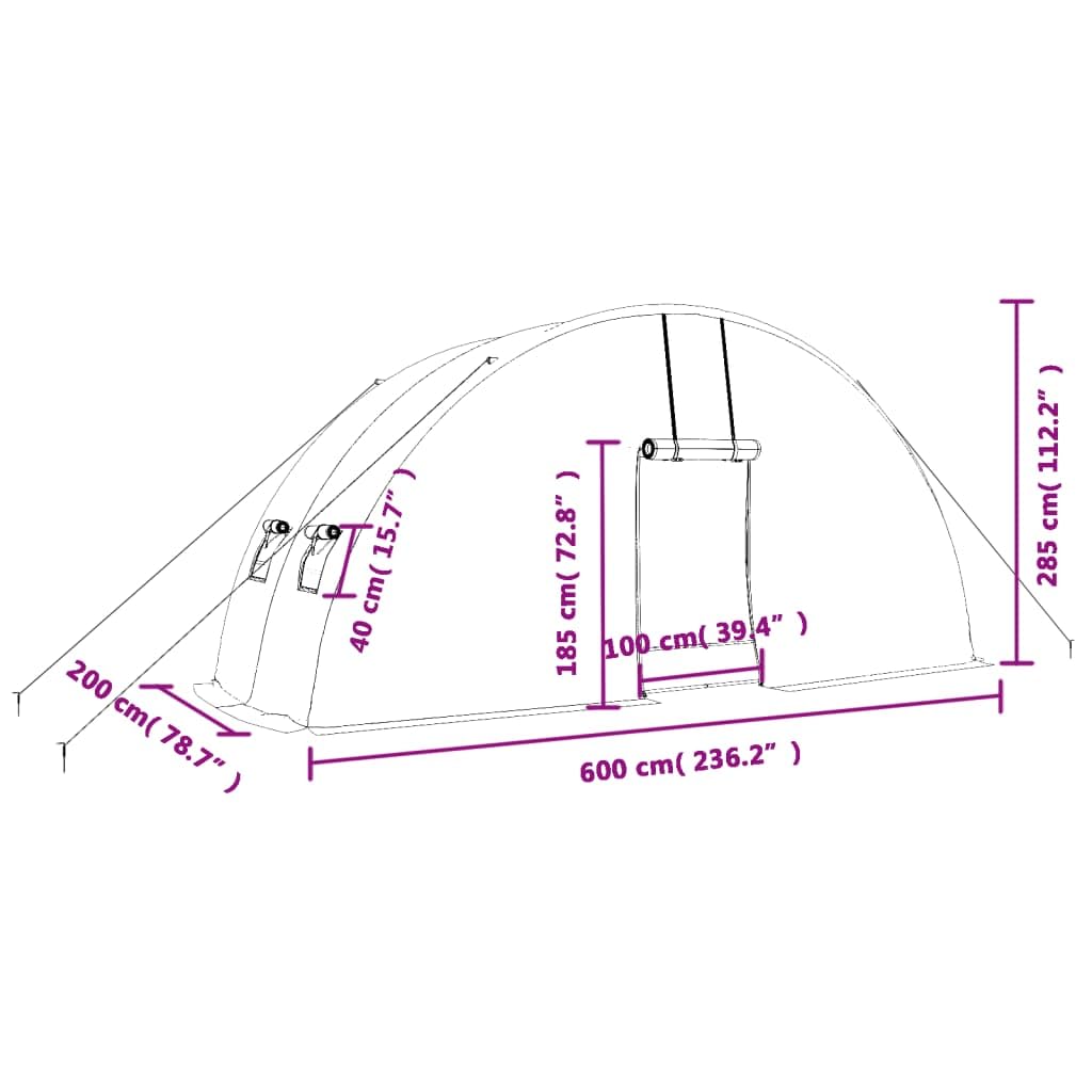 Szklarnia ze stalową ramą, zielona, 12 m2, 6 x 2 x 2,85 m, szklarnia, tunel foliowy do pomidorów, warzyw, ziół, upraw i ochrony roślin w ogrodzie, na balkonie i tarasie