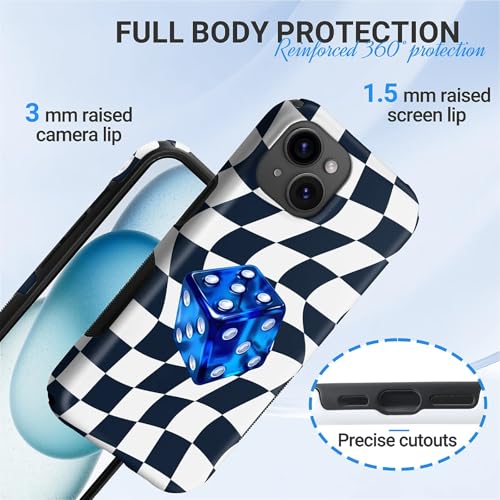 Coque iPhone 15 antidérapante silicone rigide bleu damier