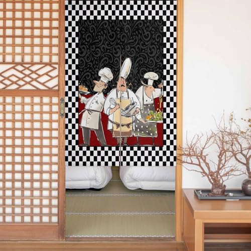 Sauoromeon のれん カーテン 幅75x丈90cm 厚手 遮光 暖簾 ドアカーテン 仕切り 目隠し 通気性 和風 おしゃれ フラット リング対応 ひも付き 芸術 コック 台所 チェック柄 テクスチャ 抽象 勝手口 玄関 キッチン リビング 春夏秋冬