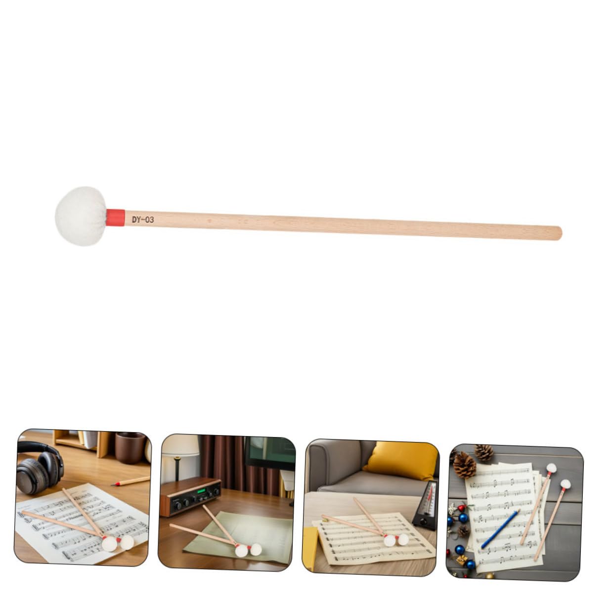 Cabilock 4pièces Baguettes de Batterie Feutre Blanc Manche Bois pour Timbales Xylophone et Percussion