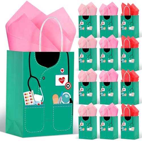 Sac cadeau infirmière et assistant médical vert : emballage diplôme | 30 sets