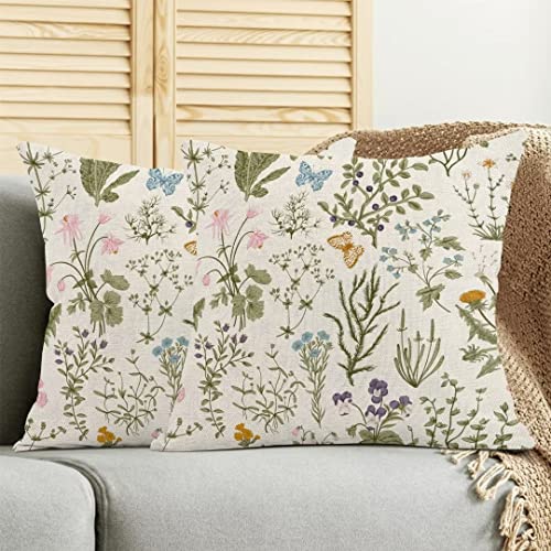 Aeioae Spring Pillow Covers 16X16 Set Of 2, Garden Plants Herbs Cushion Cases Wildflowers Botanical Classic Design Throw Pillow Covers For Home Decor Sofa Car Bedroom #TOP2