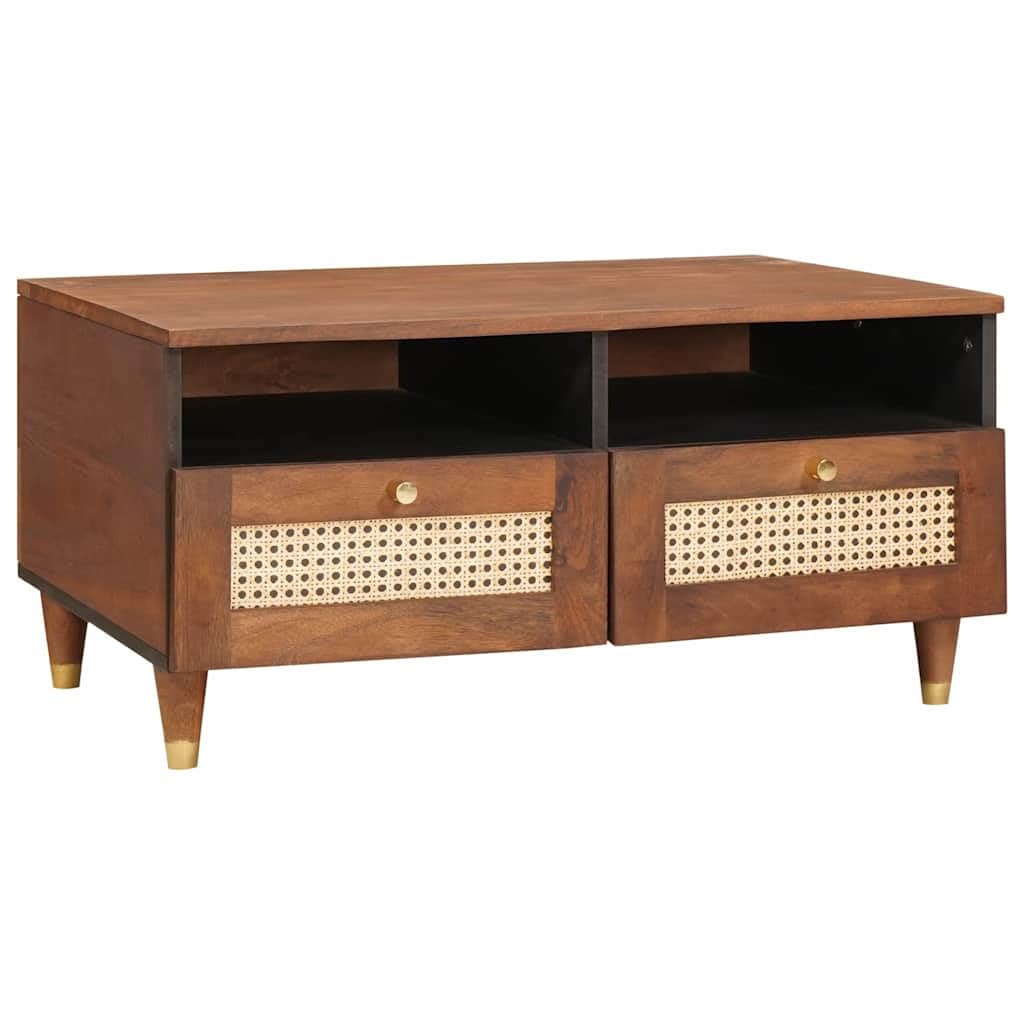 Table basse bois de manguier massif 80x54x40cm table de salon moderne avec tiroirs de rangement