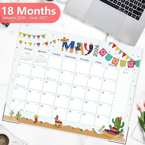 Image of GuassLee Desk Calendar 2026-2027 Large 22 inch x 17 inch Desktop /Wall Monthly Calendar 18-Month School Year Planner Covers January 2026 to June 2027 with Julian Date&Notes for Easy Organizing