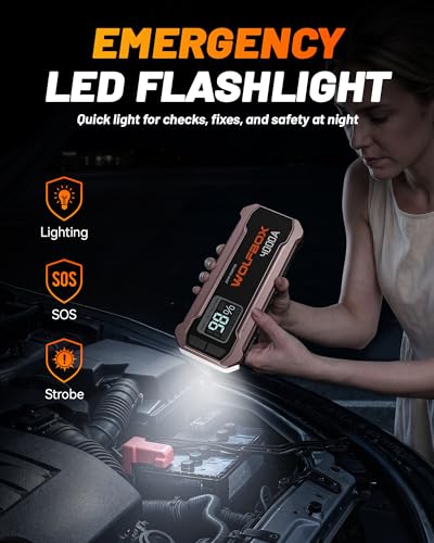 Image of WOLFBOX 4000A Jump Starter,12V Car Battery Jumper Starter Portable with 65W Quick Charger,LED Display,88.8Wh Booster Jump Box Pack (10L Gas 10L Diesel Engine) with LED Light,Jumper Cables, Rose Gold