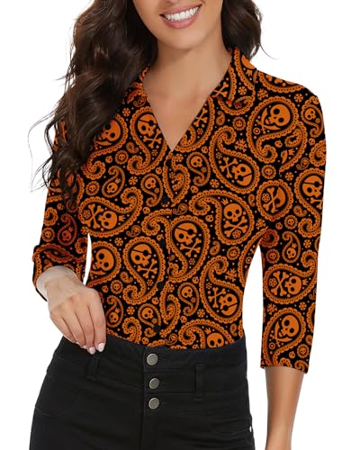 Image of Soneven Womens Golf Polo Shirts 3 /4 Long Sleeve V Neck Button Down Shirts Business Causal Work Blouses Tops