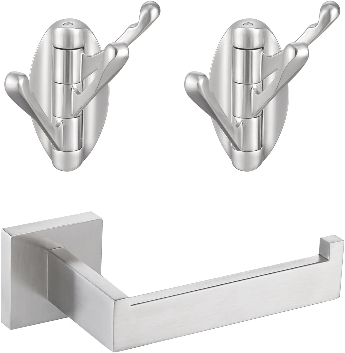 Angle Simple Swivel Robe Hook 2 Pack Bundle with Toilet Paper Holder (Brushed Nickel)