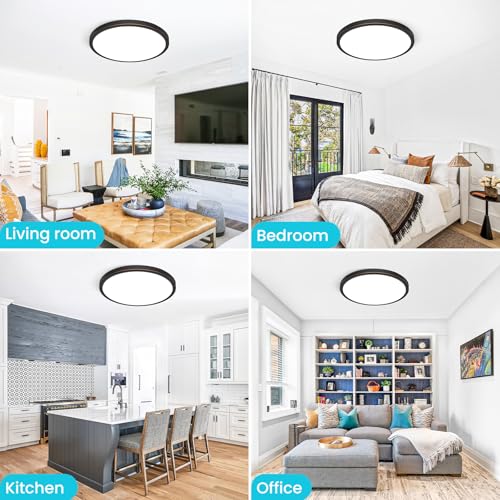 Image of libtit 16Inch Flush Mount LED Ceiling Light Fixture, 3000K 4000K 6500K Adjustable, 36W 3600lm Rubbed Bronze Satin Round Ceiling Lamp for Bathroom Shower Hallway Kitchen, 2 Pack
