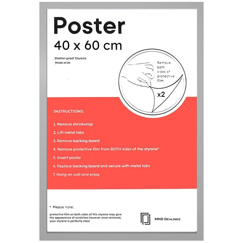 Mnd Dealings Silver Large Modern 40X 60 Cm Poster Frames Eton Wood Perfect For Wall Gallery, Living Room & For Wall Hanging Mount Poster Picture With Styrene Shatterproof Perspex Sheets