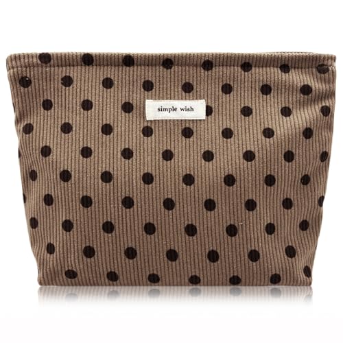Torytoe Neceser Mujer, Bolsa de Cosméticos Grande para Maquillaje, Makeup Bag Impermeable con Cremallera, Neceser de Maquillaje para Mujeres y Niñas, Lunares Marrones