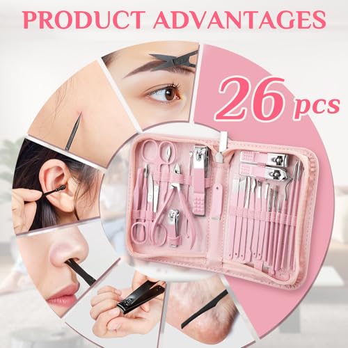 Image of MINKINH 26-Piece Manicure Set for Women, Pink At-Home Nail Care Kit