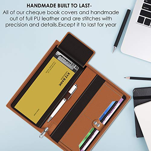 Image of FEDUS Vegan Leather Expanding Handmade Multiple Cheque Book Wallet for Cards, Women /Men - Traveling Wallet, Office & Home Document Holder