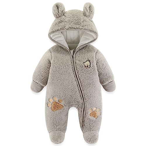 Image of Fairy Baby Newborn Baby Snowsuit Bear Onesie Footie Romper Winter Thick Fleece Jumpsuit Infant Coat for Girls Boys 0-12M