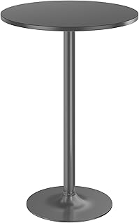 Furmax Bistro Pub Table Round Bar Height Cocktail Table for Home Bar, Small Round Bar Tables for Party, Dining Room, Living Room and Wedding, Metal Base MDF Top Obsidian, 40.6 Inch Height (1, Black-1)
