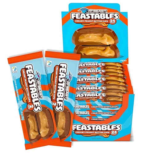 Feastables MrBeast Peanut Butter Cups – Chocolate con leche y relleno de crema de cacahuete – Caja de 24 unidades – Ideal como regalo (24 x 40 g)