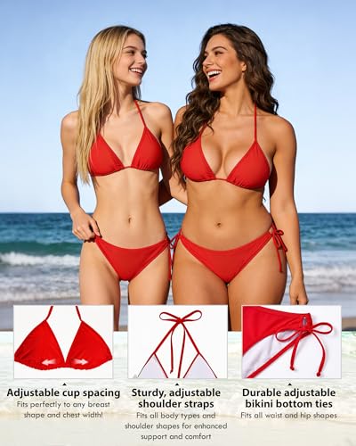 Image of American Trends Women's String Triangle Halter Bikini Set-2 Piece Swimsuit,Adjustable Ties,Removable Pads&Quick-Dry Fabric