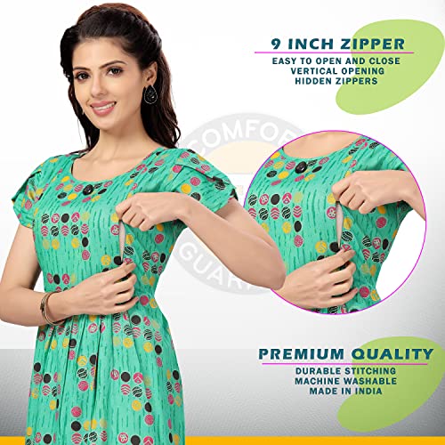 Image of CEE 18 Women's Cotton Rayon A-Line Maternity Feeding Kurti with Zippers (10011) (Small, Marine Green)