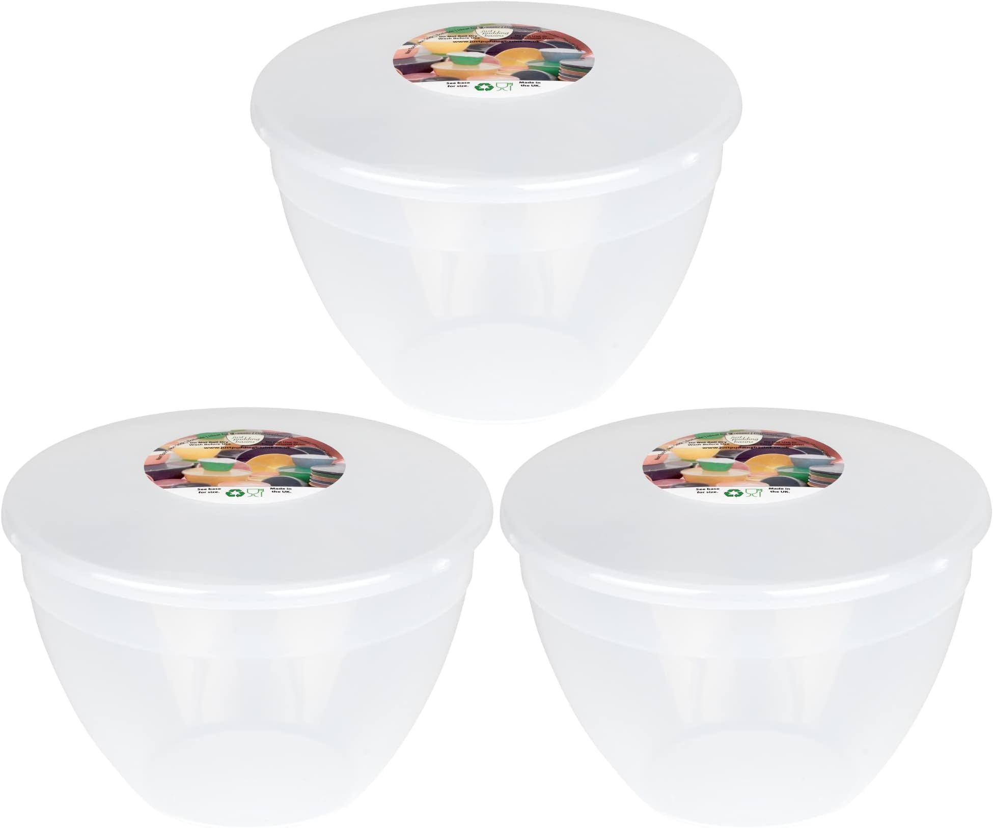 Just Pudding Basins Clear 2 Pint 1.14lt Basin (3 Pack) Food Safe 1 Litre Plastic Bowls and Lids