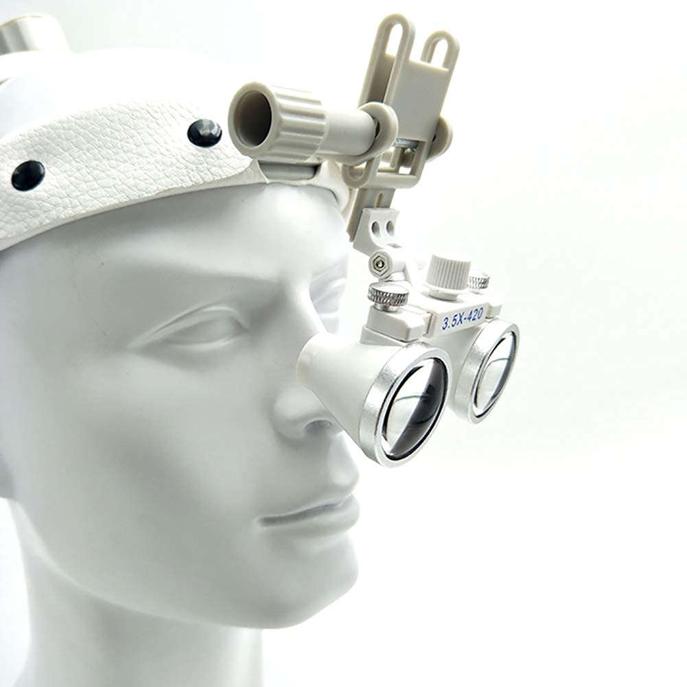 asdchZen Dental Loupes,3.5X Dental Surgical Binocular Loupes Leather Headband- Dental Surgical Binocular Loupes-Head Mount Magnifier- Headlight Lamp
