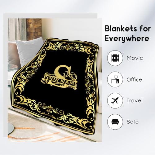 Custom Blanket with Name, Initial Throws Gift for Boys, Soft Anniversary Birthday Gifts for Him, Cozy Flannel Throw Blankets for Bed Travel, 50x60 Inches