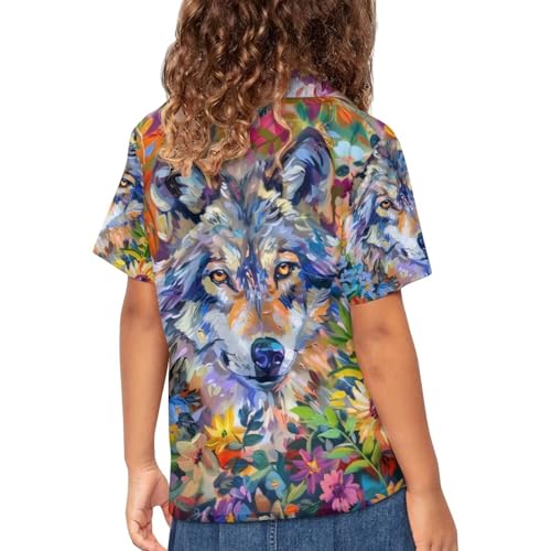 Image of PinUp Angel Funky Casual Hawaiian Shirt Kids Boys Girls Art Oil Painting Animal Pattern Short Sleeve Unisex Beach Shirt