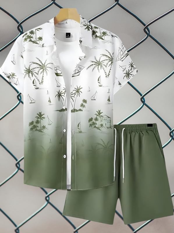 Image of Men's Printed Co-Ord Set | Plus Size Casual Shirt & Shorts Set | Nightwear Pajama Suit, Loungewear, Beachwear & Vacation Outfit Design No Shirt-Short Set10-Parent