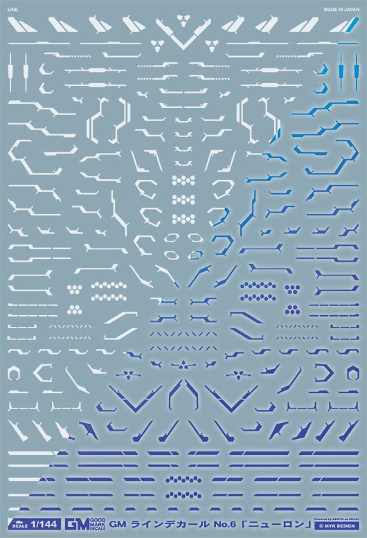 Calcas al agua Ashita Decal 1/144 GM Line Decal 6 Neuron blanco azul neon accesorios mecha