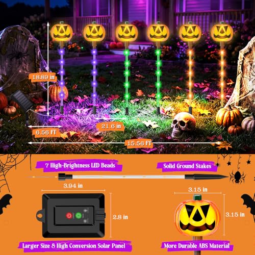 AOUNQ 18.89'' Solar Pumpkin Lights Outdoor Halloween Decorations, 6 Pack - image 2