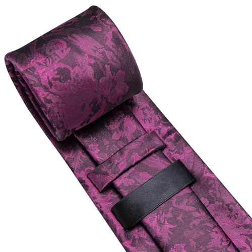 Image of Dubulle Mens Tie Set Solid Paisley Silk Striped Necktie for Men with Cufflinks Tie and Pocket Square,Purple Hot Pink