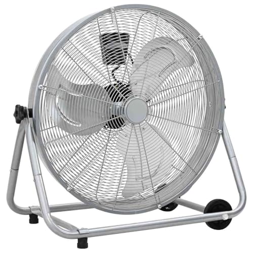 vidaXL Trommelventilator Mit Rad Silber 73 x 42 x 70 cm Aluminium Verstellbarer Trommellüfter cooler Luftbläser für Garage Werkstatt und draußen stark mobil kippbar