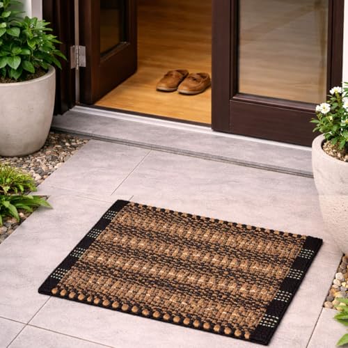 Image of Door Mat | Anti-Skid Trapper Rectangular Mat for Door Entrance 12x16 Inch | Floor Mat for Home Entrance | Assorted Door Mat Multicolor | Pack of 2.