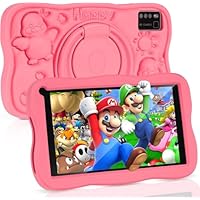 Kids Tablet 7 inch Android Tablet for Kids, 8GB RAM 64GB ROM 128GB Expand, Bluetooth, WiFi,with Shockproof Case-Pink