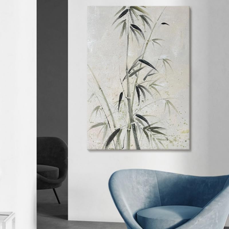 Tableau moderne peint à la main : art mural en toile de bambou 50x70cm