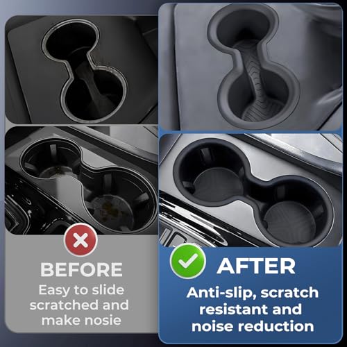 Image of Center Console Cup Holder Inserts for Honda Pilot 2026 2025 2024 2023, Interior Accessories TPE Front & Rear Car Cup Holder for 2023-2026 Pilot, Black