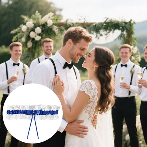 Image of Gosknor Bridal Wedding Garter, Lace Elastic Bow Leg Thigh Garter Belt Wedding Accessory for Women Girls Bride Shower Party