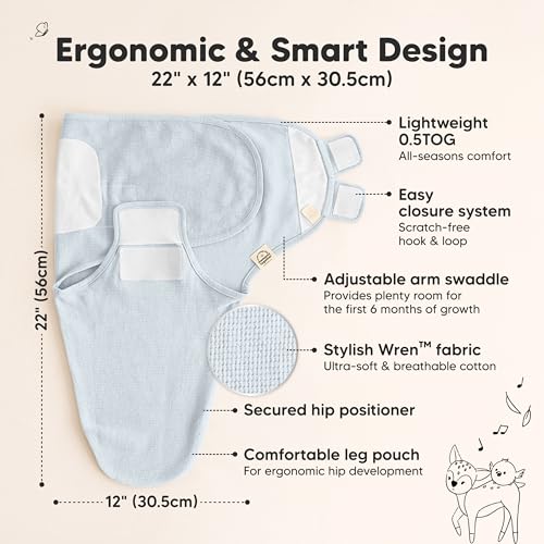 Image of 3-Pack Organic Swaddles for Newborns, Baby Swaddles 0-3 Months (Glacier) | Newborn Swaddle Sleep Sacks, Soft Cotton, Infant, Baby Swaddle Wraps, Girls, Boys, Large Hook & Loop Closure