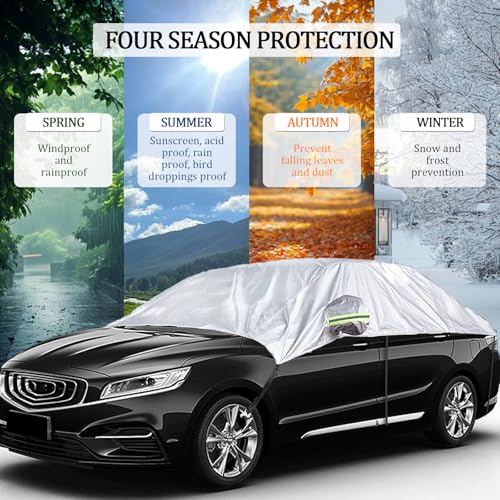 Image of HAMTRED Windshield Cover for Ice and Snow,Half Car Cover with Reflective Straps Protector Car Cover Sunroof Cover for Dustproof Sunproof UV Resistant, Protects Front Rear Window Cover(SUV)
