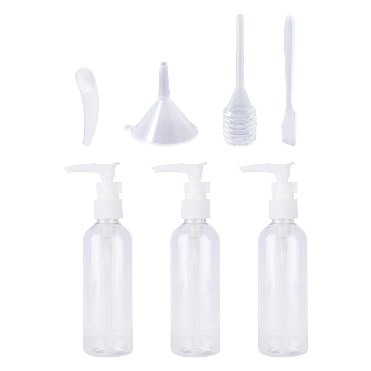 3 100 ml Push Bottles, 4-Piece Dispenser Tool, Soap Dispenser, Pump Dispenser, Mini Soap Dispenser, Pump Dispenser Empty, Small Pump Bottle for Filling