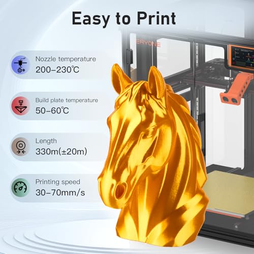Image of ERYONE Silk Filament PLA+ 1.75mm Upgraded Shiny 3D Printer Filament, Gloss Finish, Fit Most FDM Printer Stable Printing,1kg (2.2LBS) /Spool, Gold
