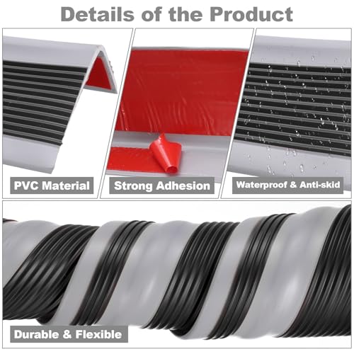 QUARKZMAN Stufenkantenschutz, rutschfeste Treppenkante, selbstklebende Treppenstufenleisten für den Innen- und Außenbereich, Zuhause, Büro, Dunkelgrau (1,2 m)