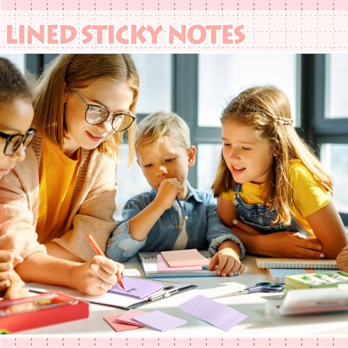 Image of Yexiya 64Pcs Lined Sticky Notes 4x6'' 3x3'' Self Stick Notepad Pastel Color