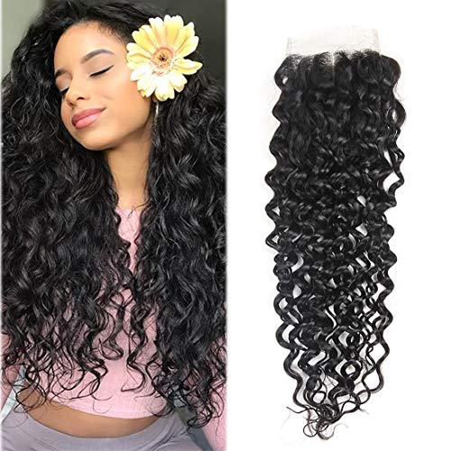 Unprocessed Water Water Closure 18 inch 100% Human Hair Closure Water Wave 130% Density 4x4 Lace Closure Free Part