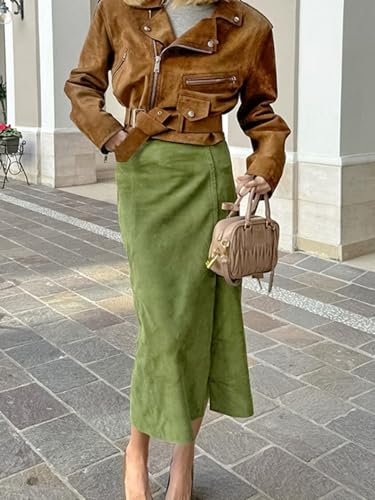 VCM Faux Suede Skirt Midi Skirt Pencil Skirt High Waisted Skirt Bodycon Skirt Slit Skirt Casual Skirt Vintage Skirt2