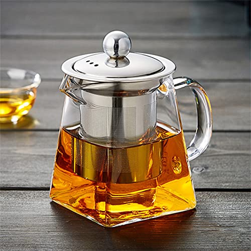 ティーポット スクエアグラス 耐熱ガラス ステンレス鋼ストレーナー付き 急須 ガラスティーポット 透明ティーポットおしゃれ 紅茶 ポット 伝統的な工芸品 クリアリーフティーポット (750ml)