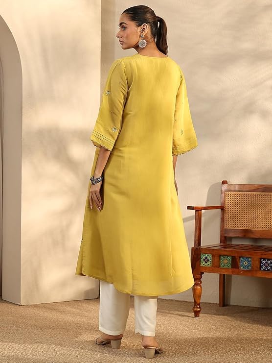 Image of Libas Embroidered Chanderi Cotton A-Line Kurta | Ethnic Wear |Wedding Dress | Ocassion Wear