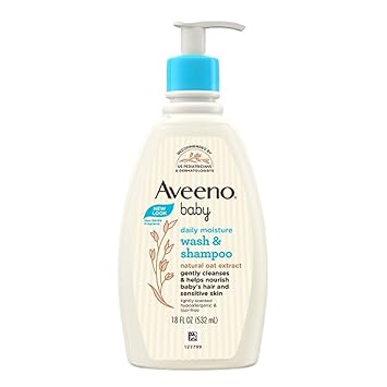 Aveeno Baby Daily Moisture Wash & Shampoo | Gentle Cleanser for Head to Toe | Tear Free & Soap Free Formula with Active Natural Oats | for Dry & Sensitive Skin | US Pediatrician Recommended, 532ml - image, photos
