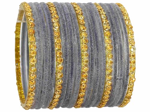 Image of NMII Premium Glass & Golden Beads Velvet Bangle Set For Women and Girls | Velvet Chudi | Traditional Chudi Set | Designer Girl's Bangles Bracelet | Wedding, Party, Festive, Daily- Set of 34